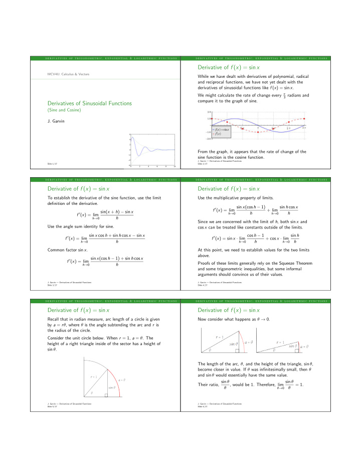 derivative of f x sin x