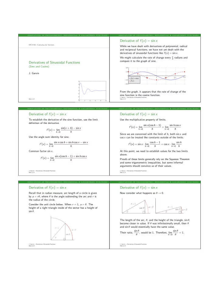 derivative of f x sin x
