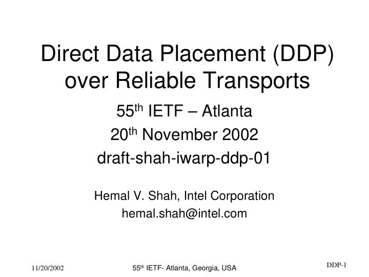 direct data placement ddp over reliable transports