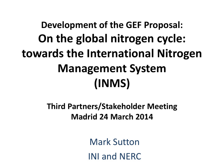 on the global nitrogen cycle towards the international