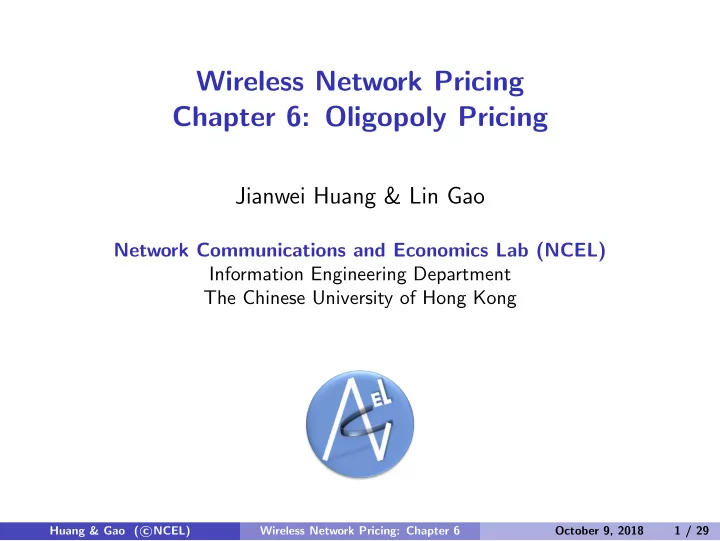wireless network pricing chapter 6 oligopoly pricing