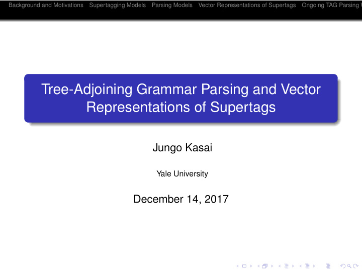 tree adjoining grammar parsing and vector representations