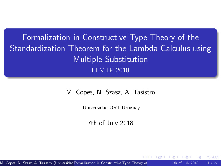 formalization in constructive type theory of the