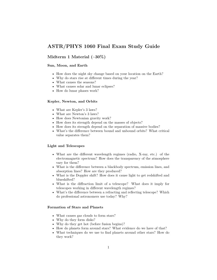 astr phys 1060 final exam study guide