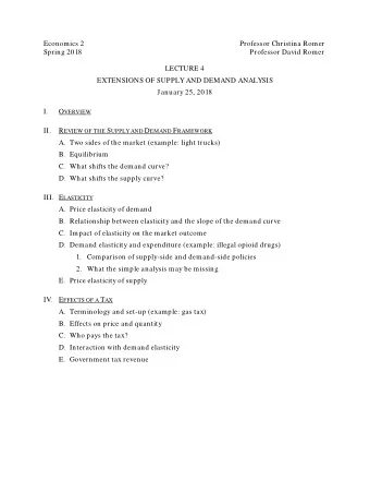 Economics 2  Professor Christina Romer  Spring 2018  Professor David Romer  LECTURE 4  EXTENSIONS