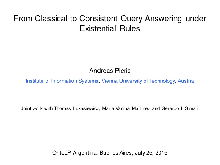 from classical to consistent query answering under