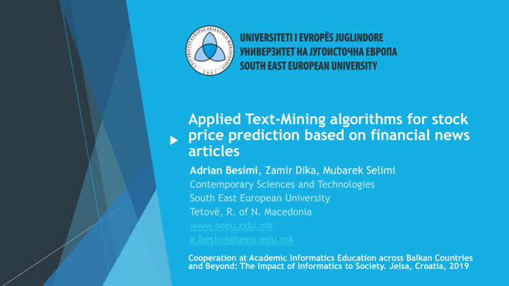 applied text mining algorithms for stock price prediction