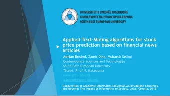 Applied Text-Mining algorithms for stock  price prediction based on financial news  articles Adrian