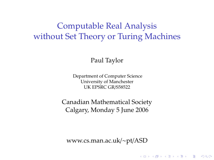 computable real analysis without set theory or turing