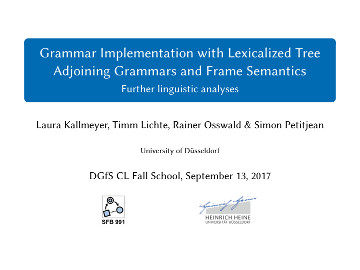 grammar implementation with lexicalized tree adjoining