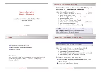 Sentential complement structures  Within the framework of GB, it is assumed that the following
