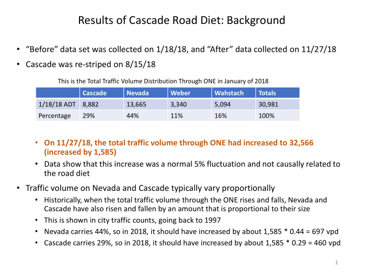 results of cascade road diet background