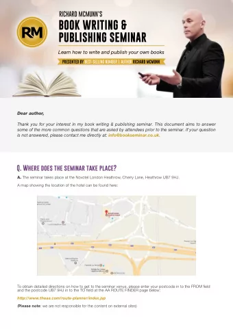 BOOK WRITING &amp;  PUBLISHING SEMINAR  Learn how to write and publish your own books PRESENTED BY