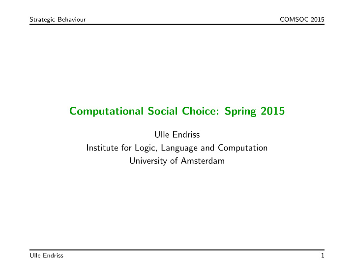 computational social choice spring 2015
