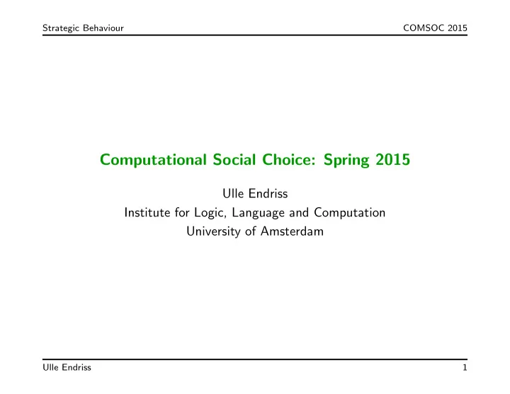 computational social choice spring 2015