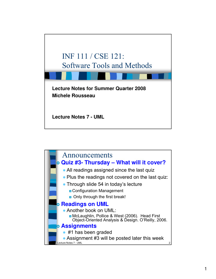 inf 111 cse 121 software tools and methods software tools