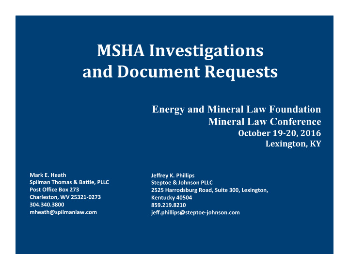 msha investigations and document requests