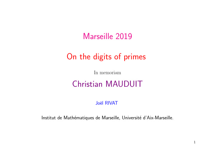 marseille 2019 on the digits of primes