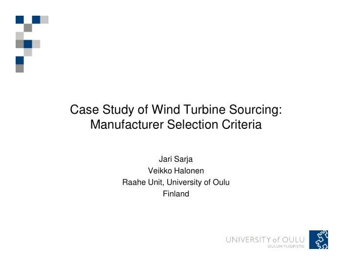 case study of wind turbine sourcing manufacturer