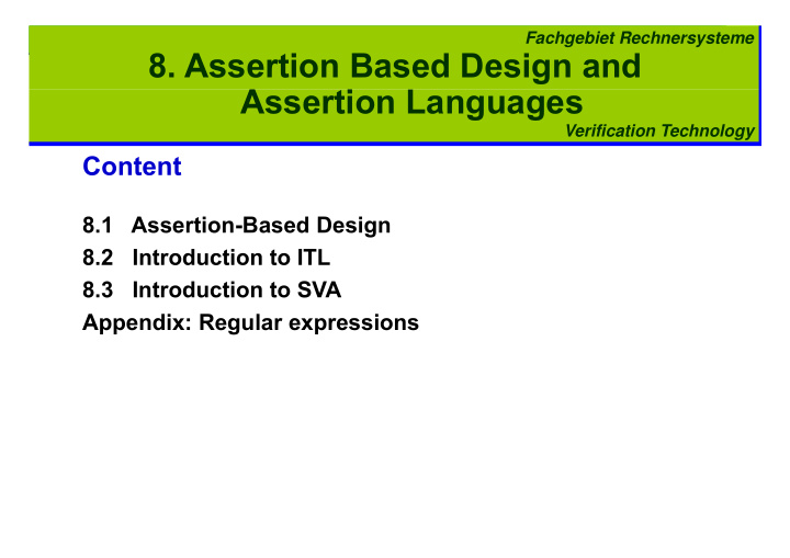 8 assertion based design and assertion languages