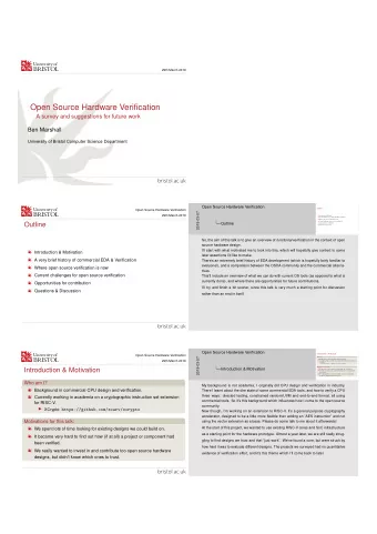 Open Source Hardware Verification  A survey and suggestions for future work  Ben Marshall