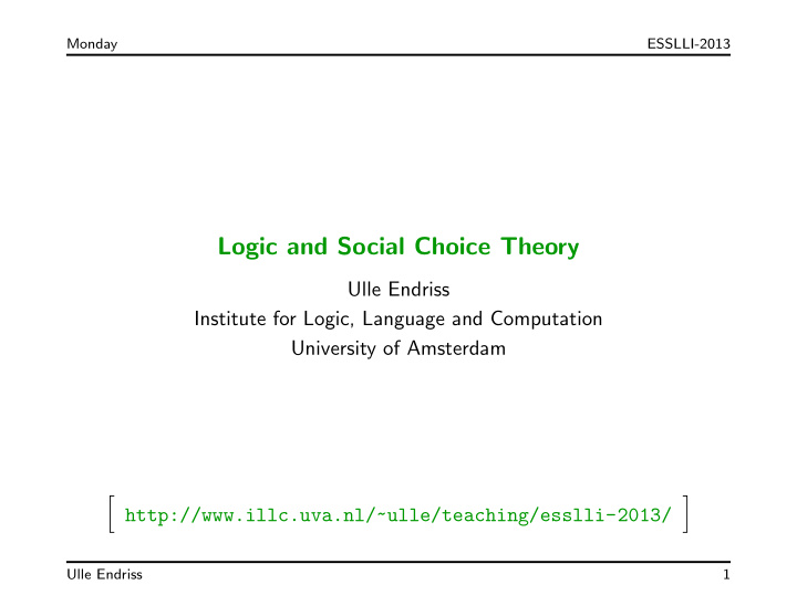 logic and social choice theory