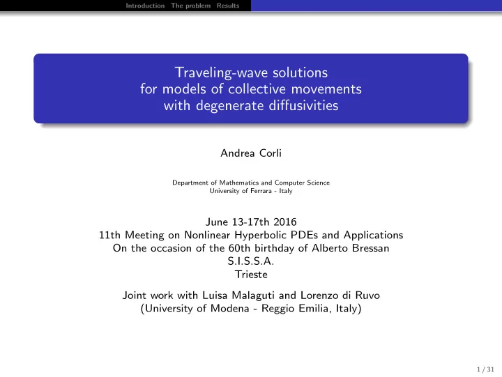 traveling wave solutions for models of collective