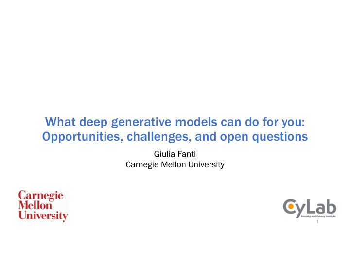 what deep generative models can do for you opportunities