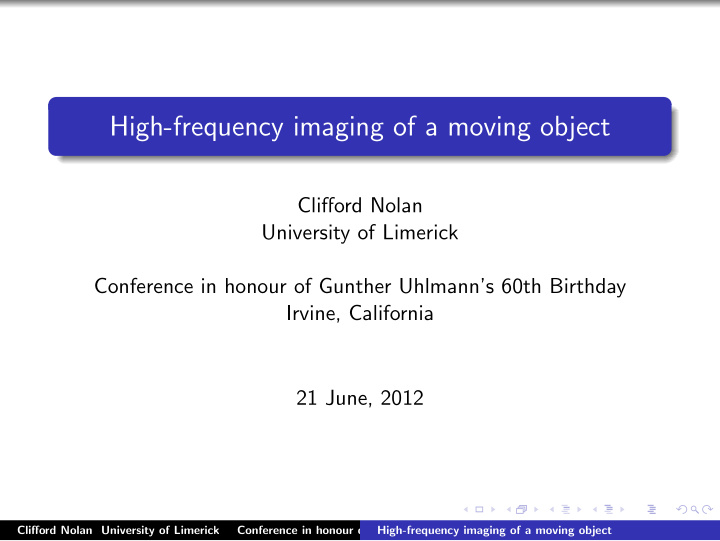 high frequency imaging of a moving object