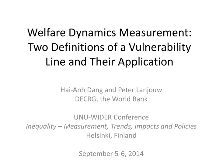 welfare dynamics measurement two definitions of a