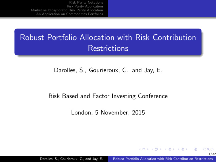 robust portfolio allocation with risk contribution