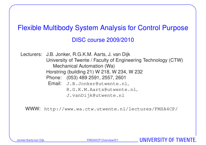 flexible multibody system analysis for control purpose