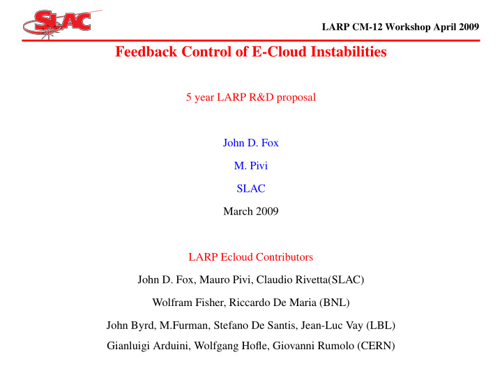 feedback control of e cloud instabilities