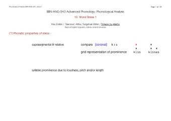 BBN-ANG-243 Advanced Phonology: Phonological Analysis  10. Word Stress 1  Kiss Zoltn /  Starcevic