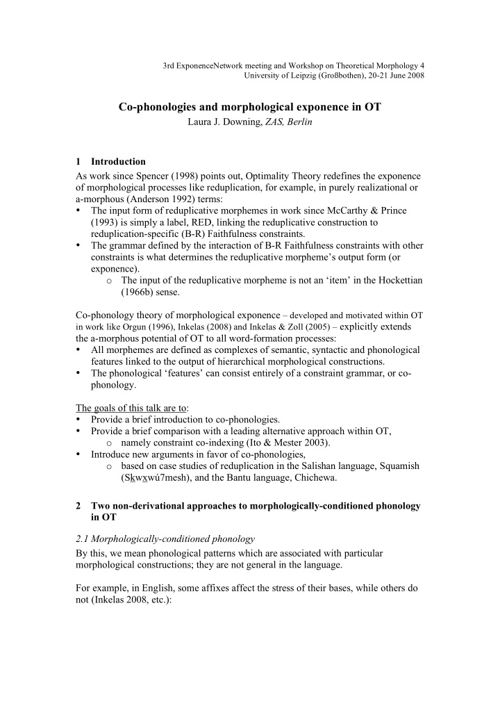 co phonologies and morphological exponence in ot