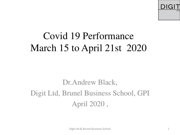 covid 19 performance march 15 to april 21st 2020