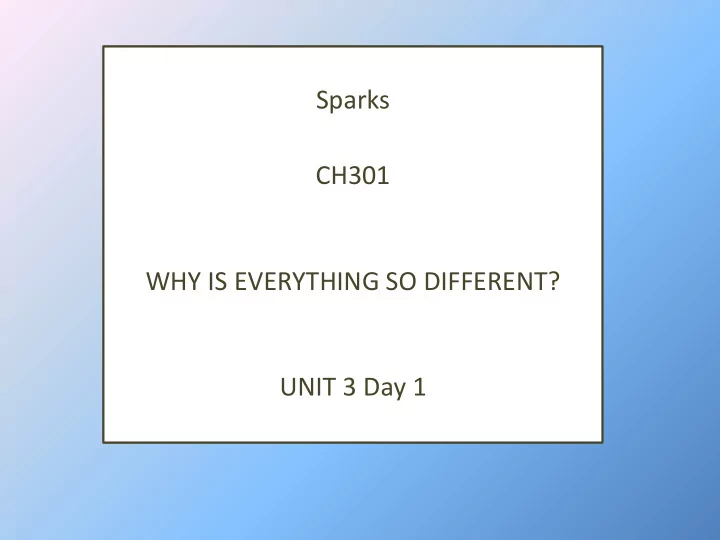 sparks ch301 why is everything so different unit 3 day 1
