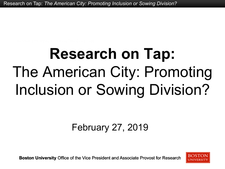 research on tap the american city promoting inclusion or