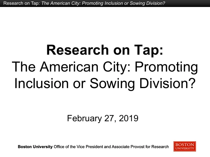 research on tap the american city promoting inclusion or