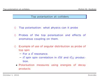 Top polarisation at colliders    Top polarisation: what physics can it probe  Probes of the top