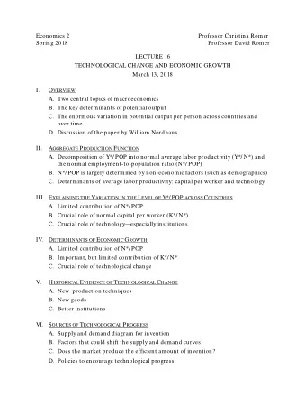 Economics 2  Professor Christina Romer  Spring 2018  Professor David Romer  LECTURE 16