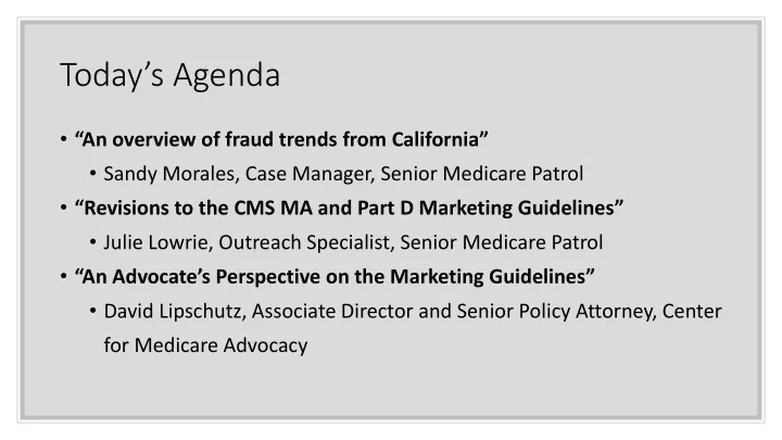 today s agenda