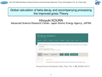 Hiroyuki KOURA  Advanced Science Research Center, Japan Atomic Energy Agency, JAPAN Hiroyuki Koura