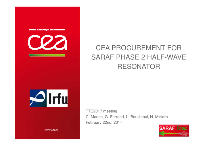 cea procurement for saraf phase 2 half wave resonator