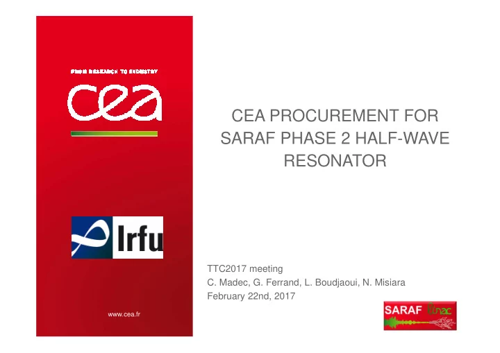 cea procurement for saraf phase 2 half wave resonator