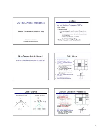 Outline  CS 188: Artificial Intelligence  Markov Decision Processes (MDPs)  Formalism
