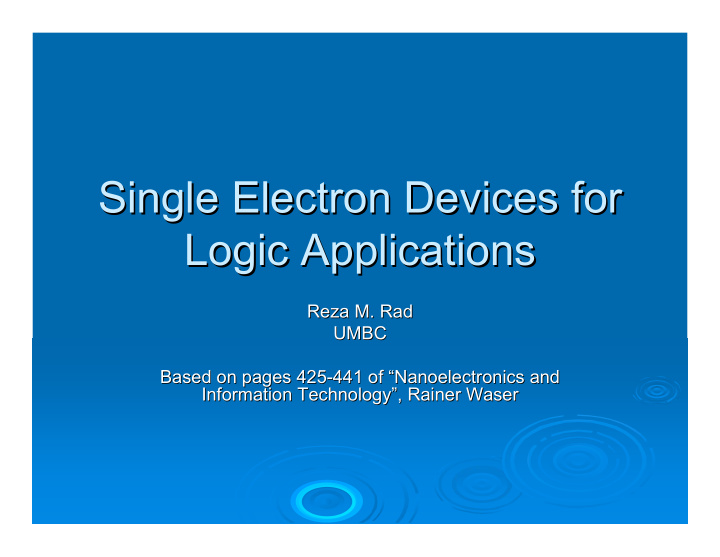 single electron devices for single electron devices for