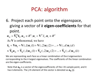 PCA: algorithm  6.  Project each point onto the eigenspace, giving a vector of k eigen-coefficients