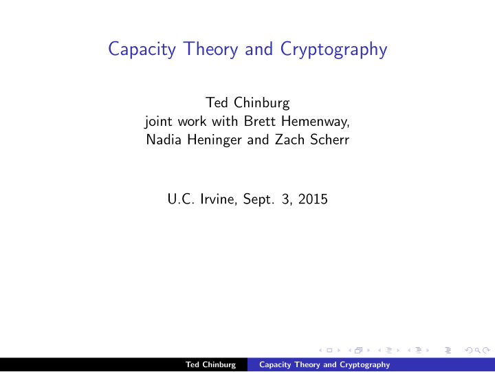 capacity theory and cryptography
