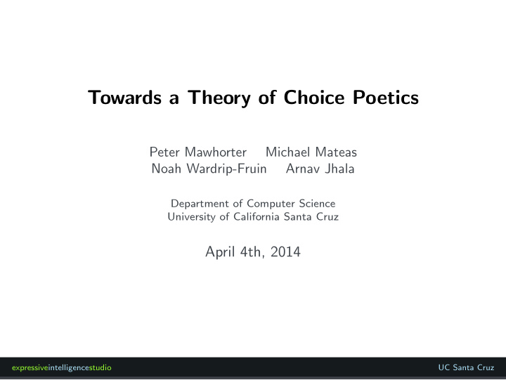 towards a theory of choice poetics